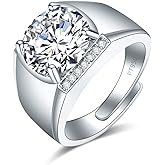 Shiny Full Diamond Ring 5Carat Round Cut Cubic Zirconia Promise Ring Wedding Ring for Men Silver Ring CZ Cocktail Ring Eternity 950 Platinum Simulate Moissanite Ring Adjustable Ring 065