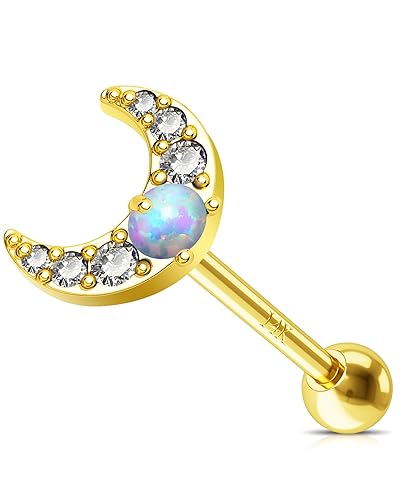 Jewseen 14K Gold Cartilage Earrings 16g Tragus Earring Moon Helix