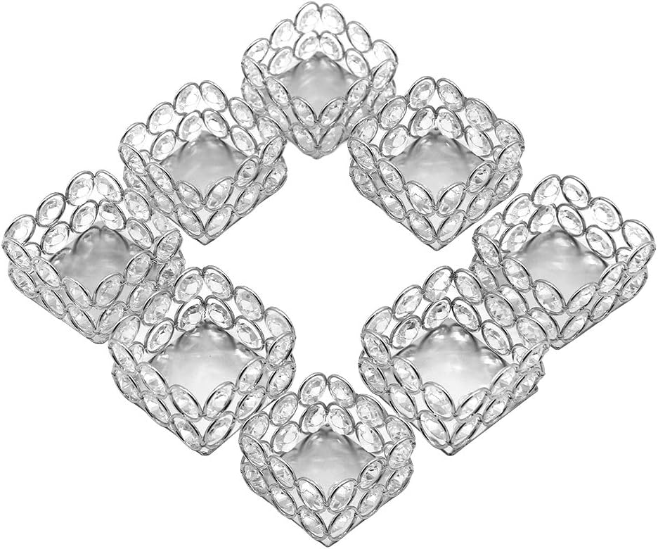 VINCIGANT Silver Crystal Votive Candle Holders Set of 8,Square Tealight Candle Holder Centerpiece,Ideal for Wedding Home Dinning Table Decor