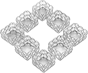 VINCIGANT Silver Crystal Votive Candle Holders Set of 8,Square Tealight Candle Holder Centerpiece,Ideal for Wedding Home Dinning Table Decor