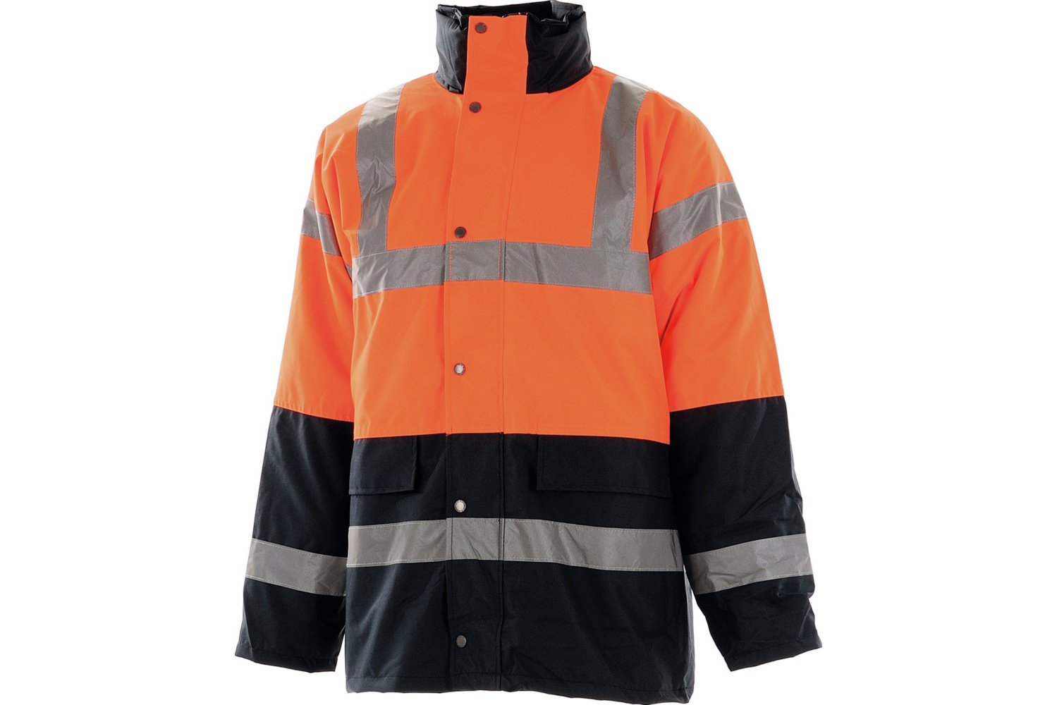 Portwest S467 Men's Hi Vis Contrast Winter Traffic Jacket EN342 CE Certified Waterproof Quilt Lined Storm Flap Reflective Tape Hood Safety Coat, Orange, Small