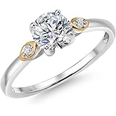 Gem Stone King 925 Silver and 10K Yellow Gold Lab Grown Diamond Engagement Ring For Women | 0.77 Cttw | Round 6MM | DEF Color | VVS-VS Clarity
