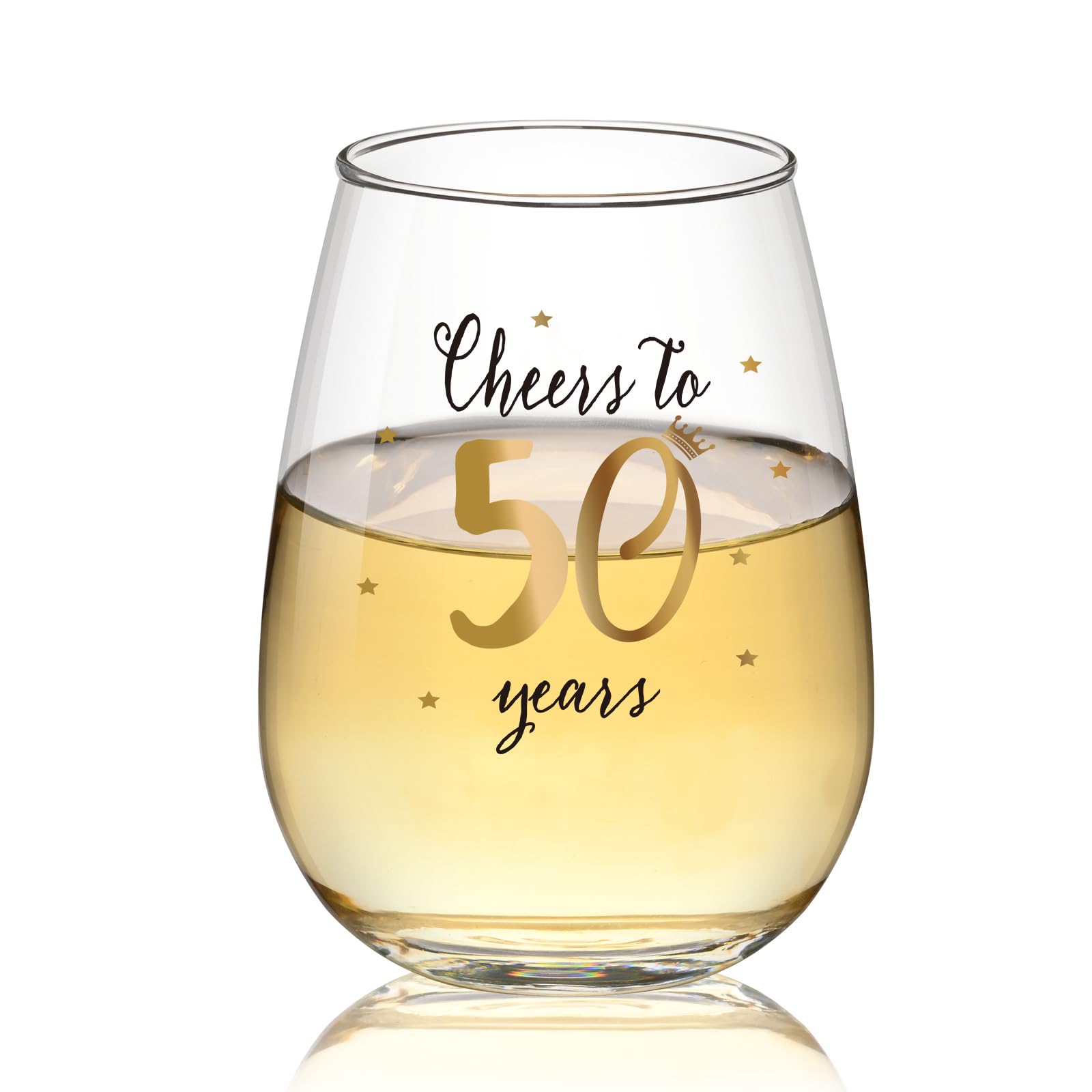 Livole 50th Birthday Gifts for Women, 15oz Stemless Cheer to 50 Years Birthday Wine Glass, 50th Golden Wedding Anniversary Party Decoration, Unique Unbreakable Wine Tumbler for Friend Turning 50