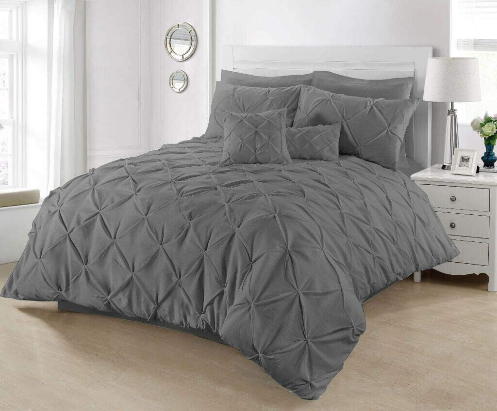 Duvet Cover Set Designer Reversible Chess Pintuck Quilt Covers Cotton Percale Bedding Bed Sets Double King Super King Size With Pillowcases (Charcoal Pintuck, King)
