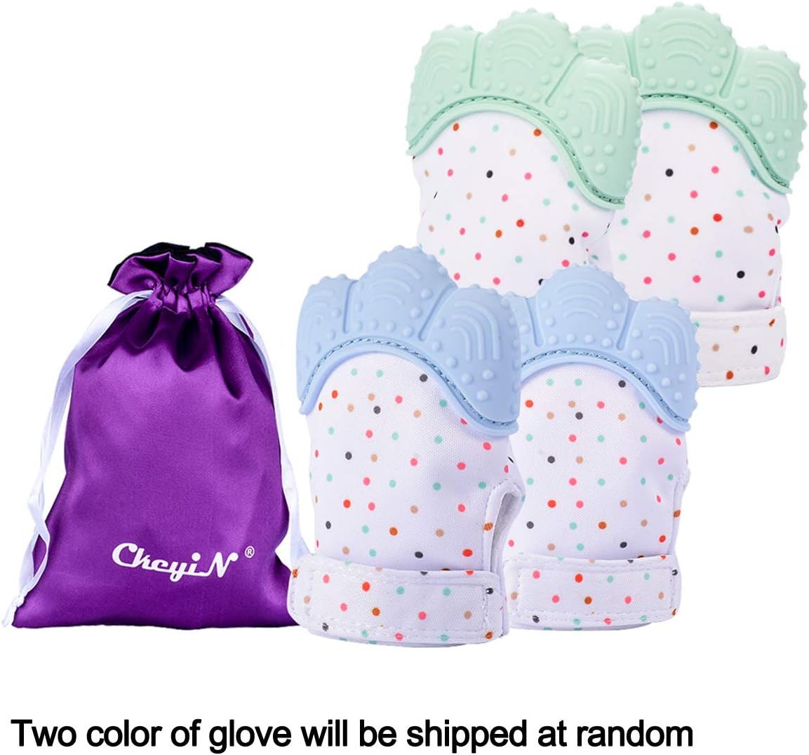 Teething Mitten for Babies, Erjing 2 Pack Teething Mittens Silicon