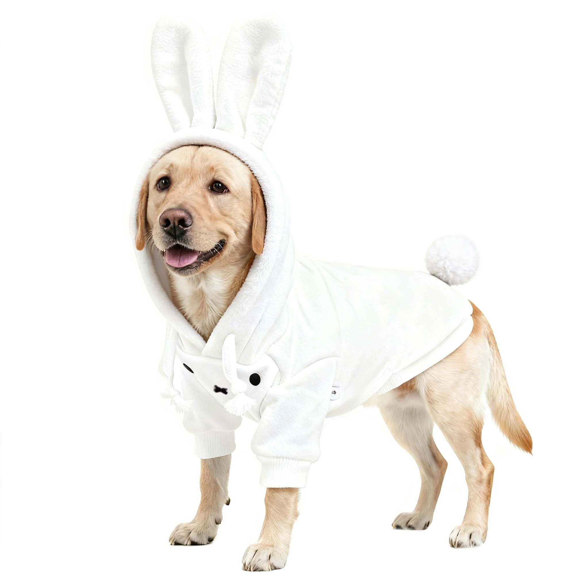 Photo 1 of MuYaoPet Dog Easter Bunny Costume with Rabbit Ears & Fluffy Tail,Cute Rabbit Pet Outfit for Small Medium Large Dogs,Warm Plush Halloween Party Puppy Clothes Hoodie Sweater Shirt,5XL