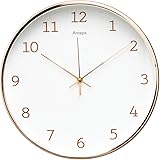 Arospa Luxury Modern 12” Silent Non-Ticking Wall Clock with Rose Gold Frame (Feminine White)