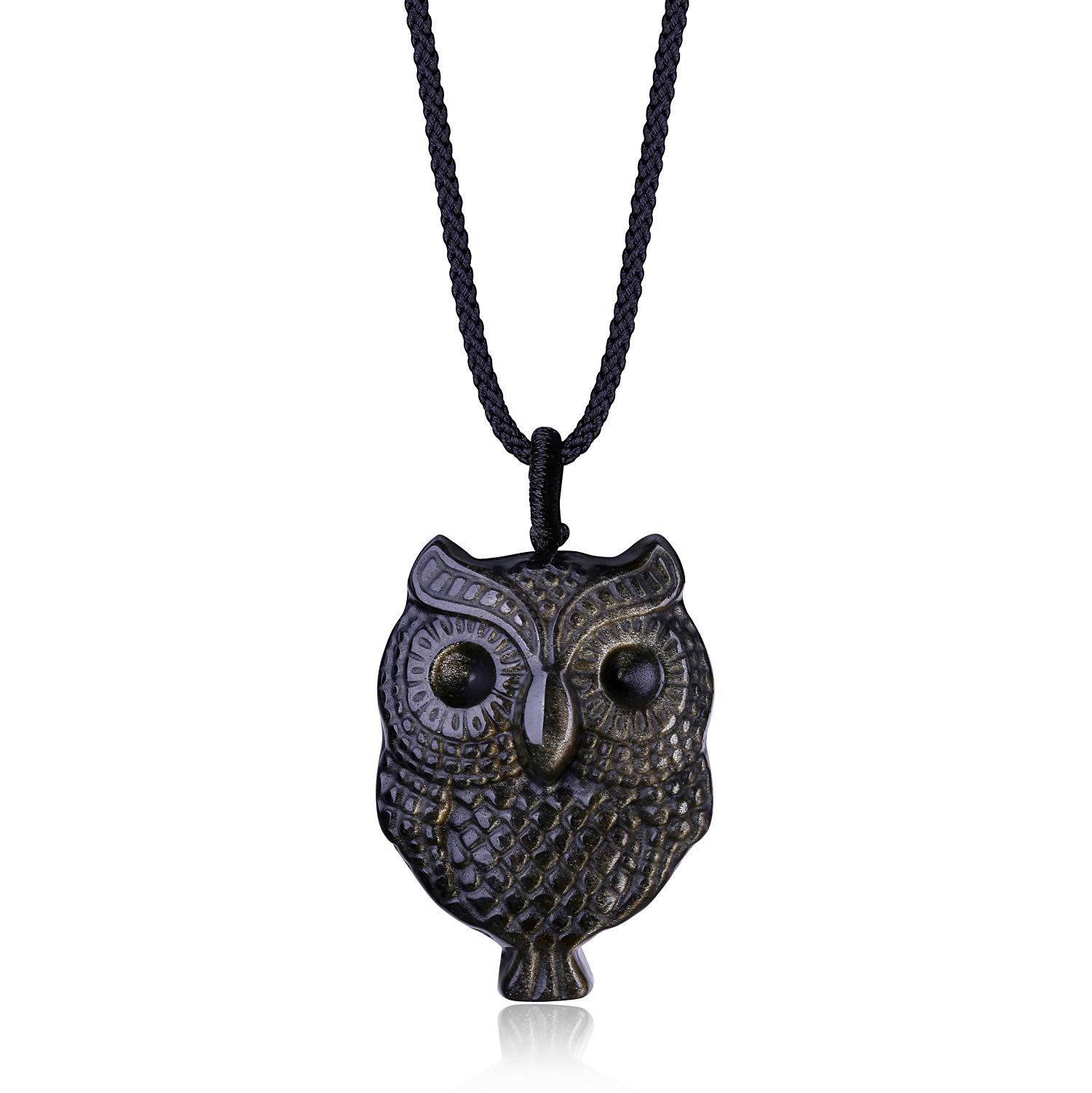 COAI Golden Obsidian Stone Owl Amulet Pendant Necklace for Women Men