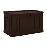 Suncast 50 Gallon Medium Capacity All Weather Construction Resin Outdoor Storage Deck Box with Bench Seat and Lid for Patio, Garden, or Pool, Java