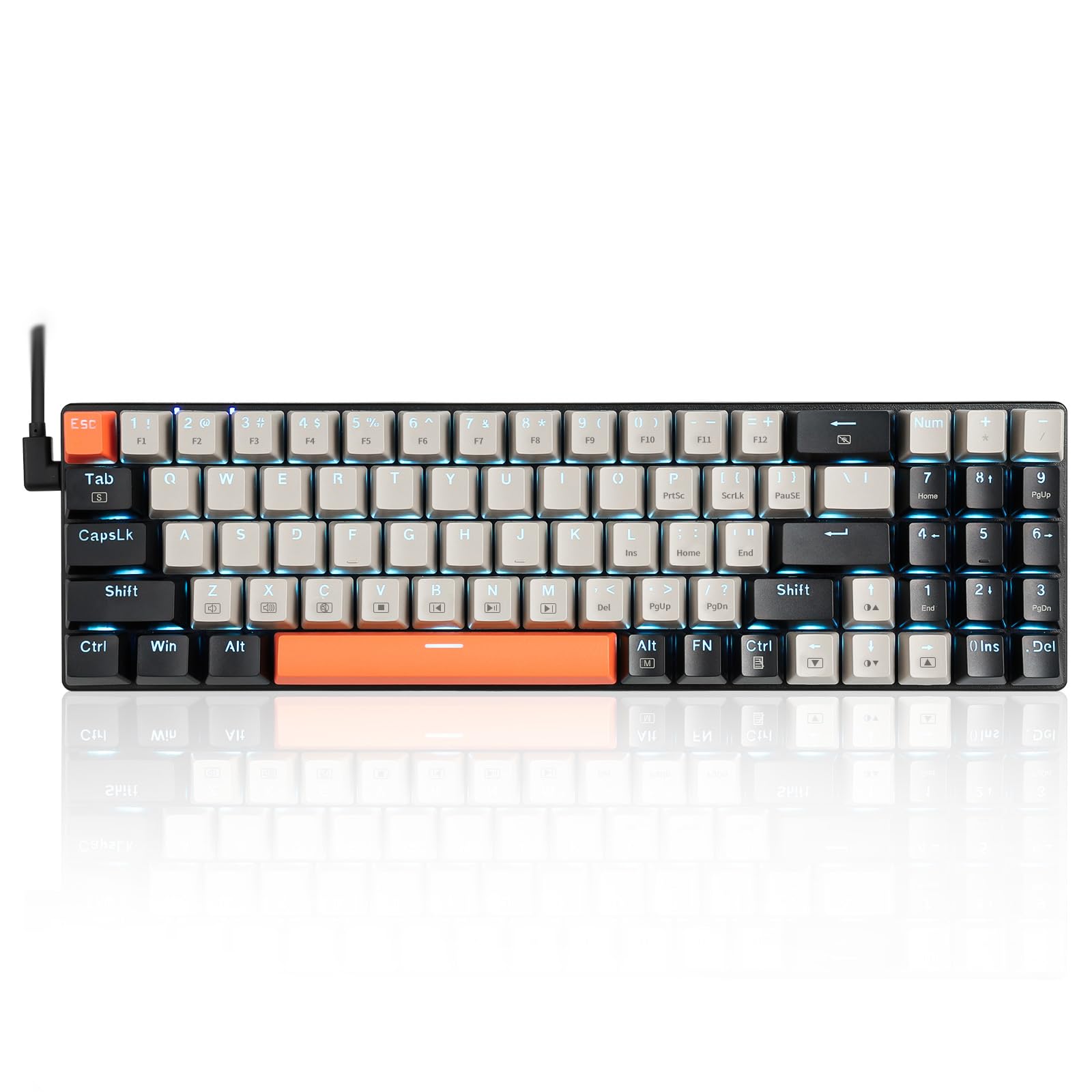 Photo 1 of HUO JI Mechanical Keyboard Compact with Number Pad, Led Backlit, Red Switch, Detachable USB-C Cable Wired Mini 78 Keys for PC/Computer/Laptop Gaming and Office, Grey/Black