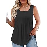 VISLILY Plus-Size-Tank-Tops for Women Summer Pleated Square Neck Tunics Loose Fit Casual Flowy Sleeveless Shirts 1X-5X