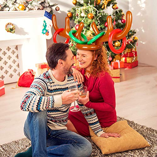 Wocst Inflatable Reindeer Antler Hat with Rings Inflatable Reindeer Antler Ring Toss Game for Family Christmas Party Games (2 Pack)