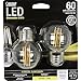 Feit Electric BPGM60/827/LED/2 Decorative Clear Glass Filament LED Dimmable 60W Equivalent Globe Bulb (Pack of 2), Soft White