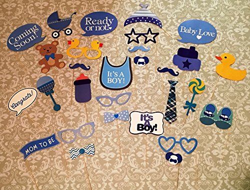 Baby Shower Photo Booth props, 29 pcs attached to the stick, NO DIY REQUIRED its a boy, baby shower decoration, party photo booth