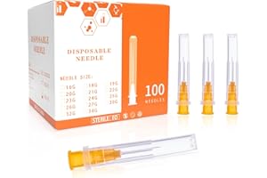 JIBENGAO 25G 1/2 Inch Needle (25g 13mm), 100Pcs Individually Wrapped Lab Needles