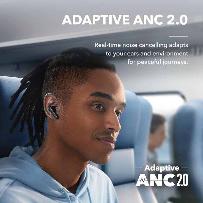 Soundcore by anker liberty 4 nc fones de ouvido bluetooth sem fio, 98,5% de redução de ruído, cancelamento de ruído adaptável aos ouvidos e ao ambiente, áudio de alta resolução, 50 horas, carregamento sem fio, bluetooth 5.3
