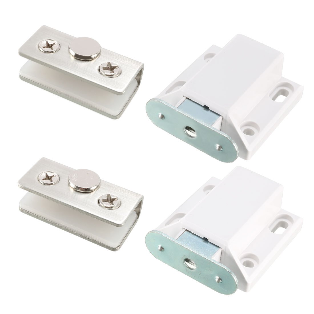Sourcingmap 5-8mm Glass Door Magnetic Touch Catch Latch Closure Plastic White with Clamp 2 Set