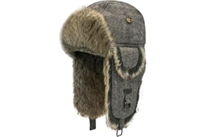 ALKAIDSTAR Fur Winter Trapper Hat,Wool Faux Fur Aviator Ski Trapper Trooper Pilot Snow Eskimo Hat with Ear Flaps for Men & Women