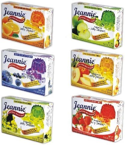 Jeannie Prebiotics 100% No Animal Content Gelatin-free Dessert [High Fiber & Vitamin C], Assorted Flavor, 3.6oz Boxes (Pack of 6)