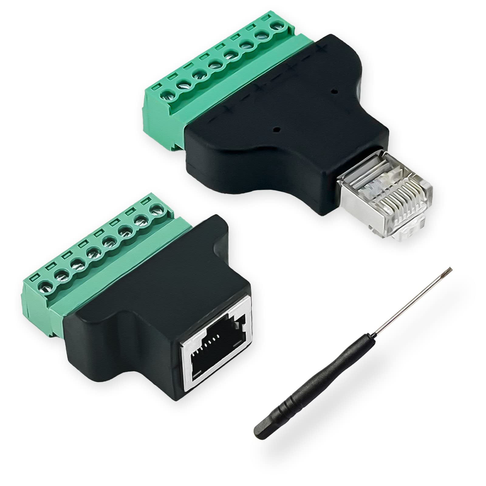 BRIEFCEC 8-Pin Adapter, Covvy CCTV/DVR Ethernet Connector - RJ45 Female Jack to 8 Pin Screw Connector (1xFemale+1xMale)
