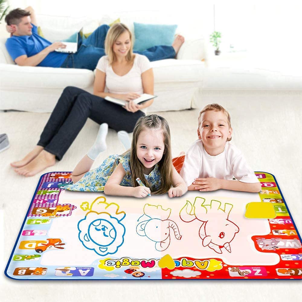 KIZZYEA Toys for 2 3 4 5 Years Old Boys Girls, Water Doodle Mat for Kids, Large Coloring Painting Writing Mat with Neon Colors, Educational Toys Christmas Birthday Gifts for Age 2-4, 3-5 Toddlers