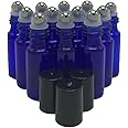 HugeStore 12 Pcs 5ml Refillable Blue Glass Rollerball Bottles Empty Essential Oil Glass Roller Bottles for Aromatherapy with 3ML Dropper