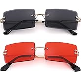 Rectangle Sunglasses for Men/Women Small Rimless Square Shade Eyewear