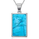 Reaii Natural Turquoise Rectangle Pendant Necklace for Women 925 Sterling Silver Genuine Turquoise Jewelry Gifts for Her