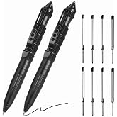 2 Pack Military Tactical Pens with 8 Black Refills, Emergency Self Defense &amp; Glass Breaker Pen, Multi-Functional Survival Tac Pens Gifts for Men Dad Husband Him