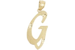 Ice on Fire Jewelry 10k Solid Real Gold Cursive Initial Pendant, English Alpahbet A-Z Letter Charm with Diamond Cut