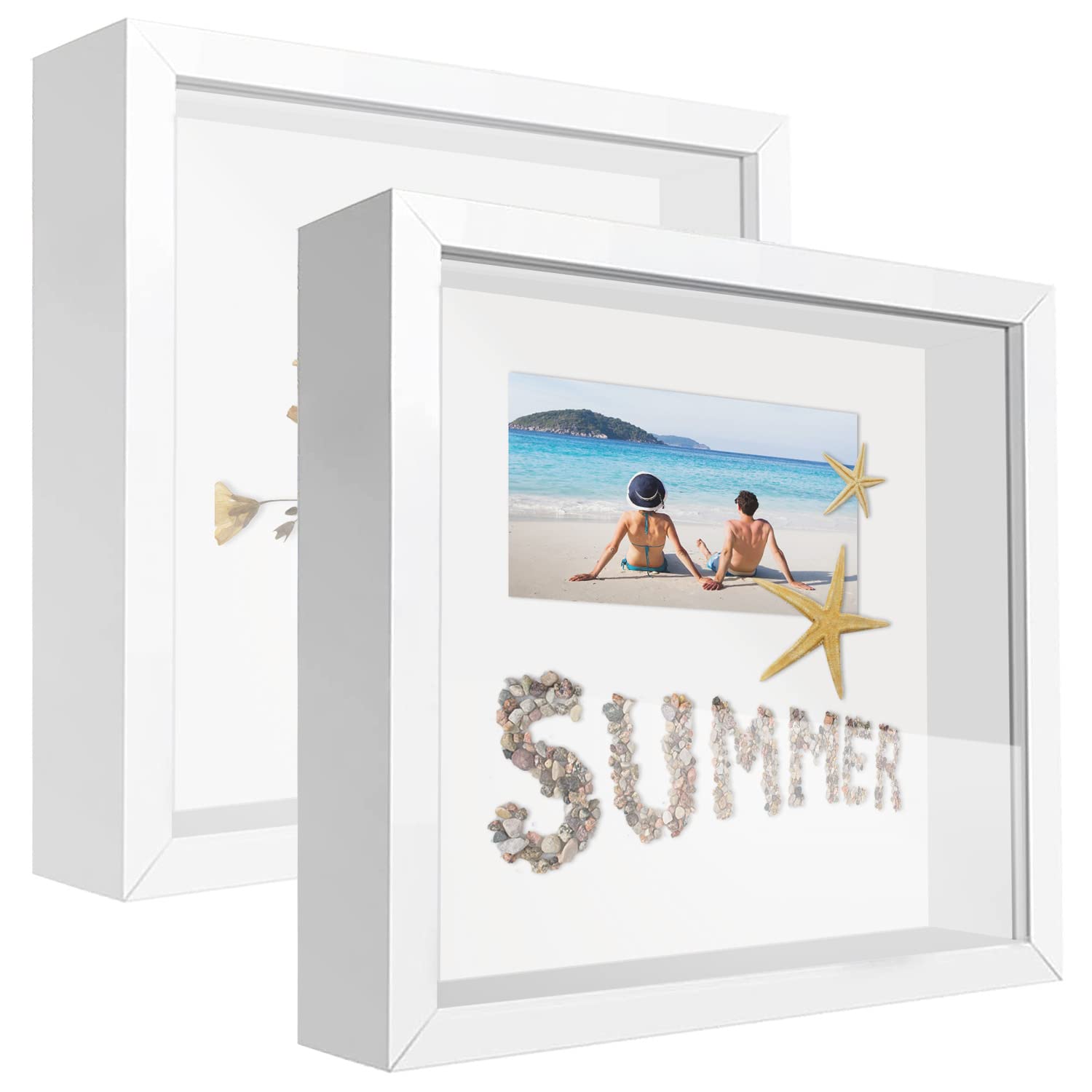 sunmeg 2Pcs 3D Shadow Box 10x10 Picture Frame Wooden Deep Box Square Photo Frames Desktop or Wall Hanging for Medal, Flower & Crafts Display