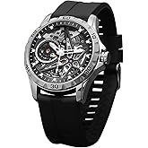 FIDI Men's Automatic Mechanical Watch with Skeleton Design, 3ATM Water Resistance, Glow-in-The-Dark Hands, Silicone Strap and Alloy Case Skeleton Mechanical Watch