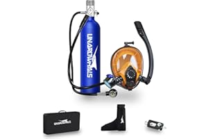 UNAROWHALS Scuba Tank with Extended Pressure Gauge, DOT/CE-EN250 Certification Lung Tank, 1L Diving Tank, 15-20 Minutes Underwater Exploration with Portable Mini Scuba Tank, 3000 Psi Max Pressure