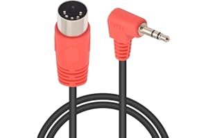 Poyiccot MIDI Cable 5ft, Type B MIDI 5 Pin DIN Male Plug to 90 Degree TRS 3.5mm Breakout Cable Compatible for Arturia Keystep，Beatstep Pro，Launchpad Pro MK2（Red Plug）