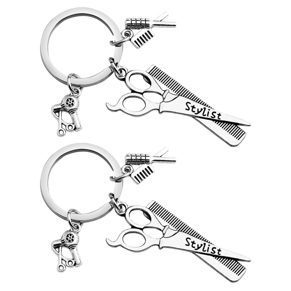 2 Pieces Stylish Hairdresser Keychain Hairdresser Hair Dryer/Scissors/Comb Key Ring Charm for Salon Owners or Friends Jewellery Graduation