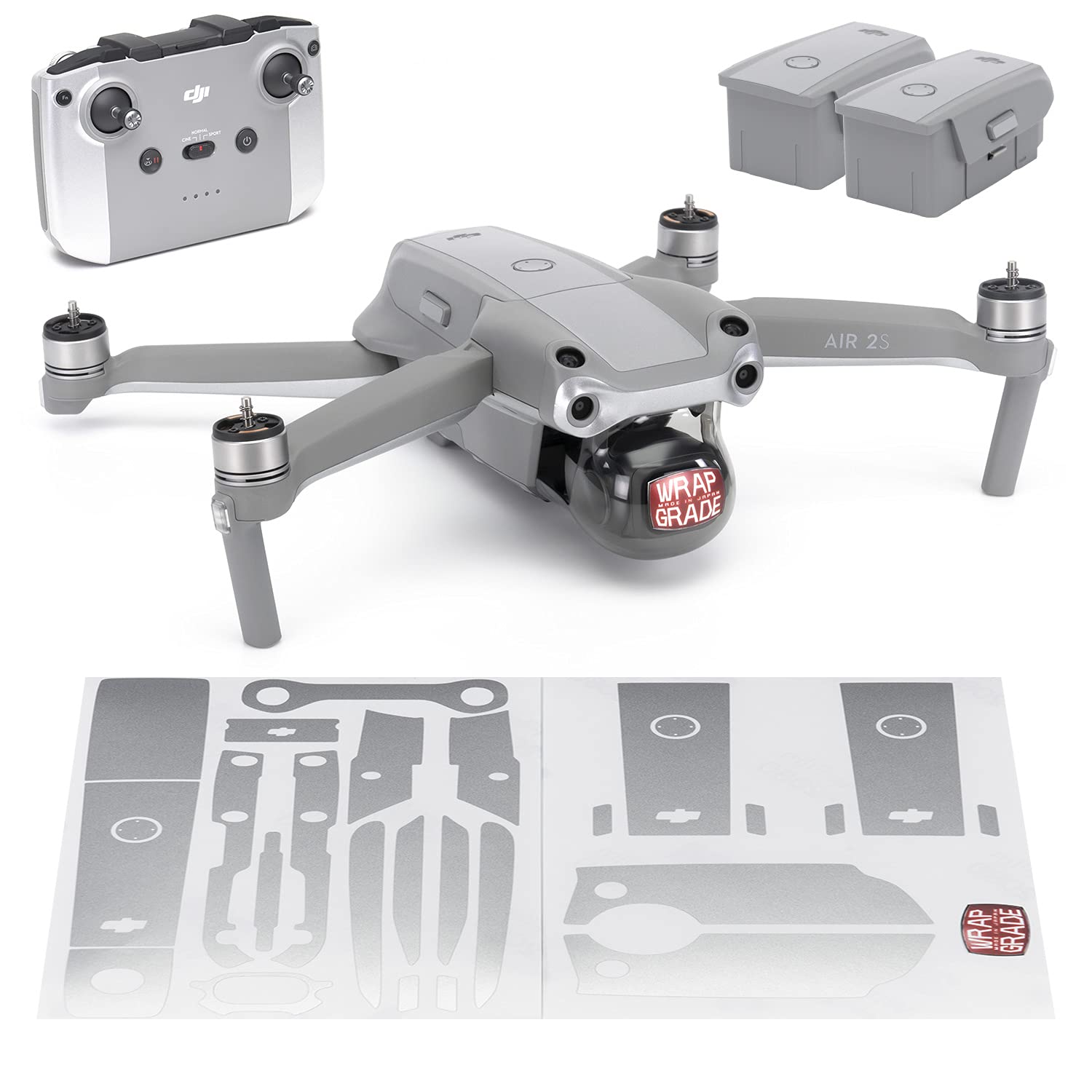 Wrapgrade Skin compatible with DJI Air 2S | Accent Color B (AIRFORCE SILVER)