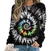 Lurhonp Womens Tie Dye Casual Long Sleeve Sweatshirt Crew Neck Loose Pullover Top