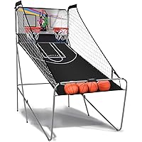 GYMAX Basketball Arcade Game for Home, Foldable Basketball Game w/ 8 Game Modes, Arcade Sound, Electronic Scoring, 4 Balls an