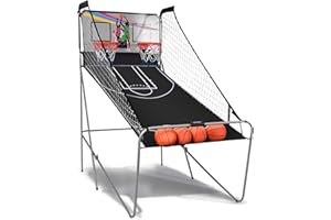GYMAX Arcade Basketball Game Indoor Foldable with 8 Game Modes, Arcade Sound, 4 Balls and Inflation Pump, Electronic Basketball Games for All Ages Home