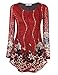 Jubby Women's Lace Floral Printed Round Neck Flared Tunic Top