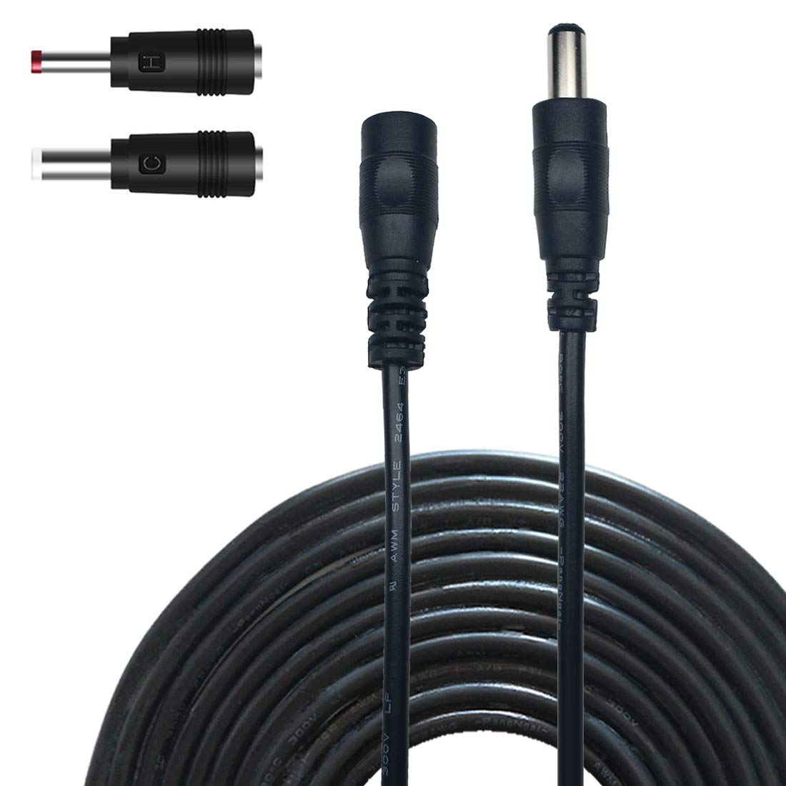 Liwinting 2m/6.56ft DC Extension Cable 2.1mm x 5.5mm Male to Female Connector, DC Power Cord Extension Cable for Power Adapter, 12V CCTV Wireless IP Camera, Monitors, with 2pcs DC converter - Black