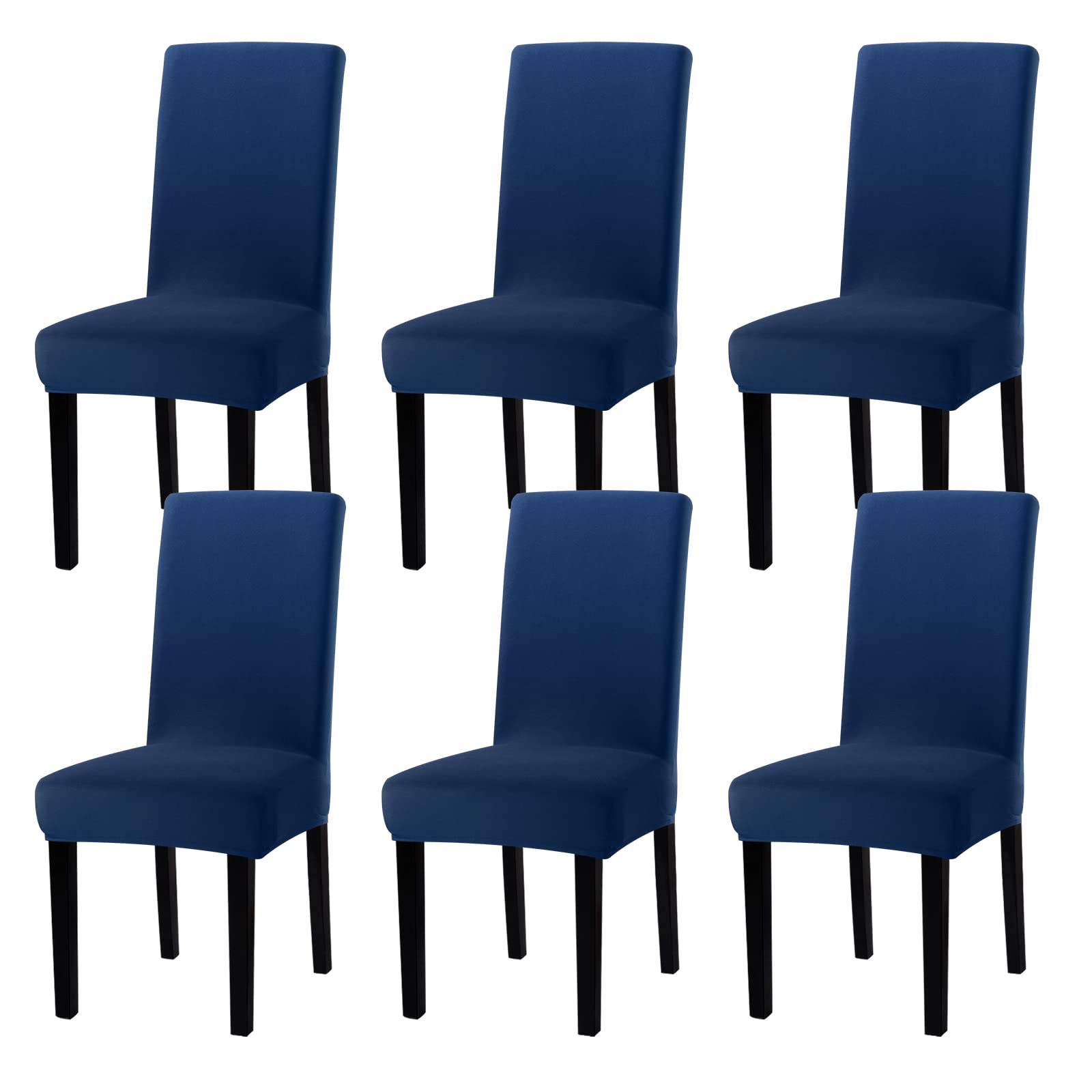 Sufdari Chair Covers 6 Navy,Stretch Dining Chair Covers, Spandex seat Covers for Dining Chairs,Elastic Washable Chair Protectors for Dining Room,Hotel,Restaurant,Banquet (6, Navy)
