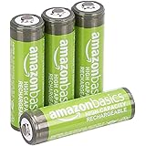 Amazon Basics 4 Pack AA High-Capacity 2,400 mAh Rechargeable Batteries, Pre-Charged, can be recharged 100+ times