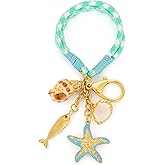Glorig Fish Keychain For Women With Colorful Rhinestones Blue Starfish Keychain Charms Purse Charm Car Key Chain Jewelry