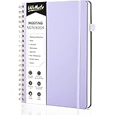 WEMATE Meeting Notebook for Work B5 (7"x10") - PU Leather Work Notebook with Agenda, Action Items & Notes - 200 Pages for Men&Women, Staff and Students, Meeting, Projects Planning - Light Purple