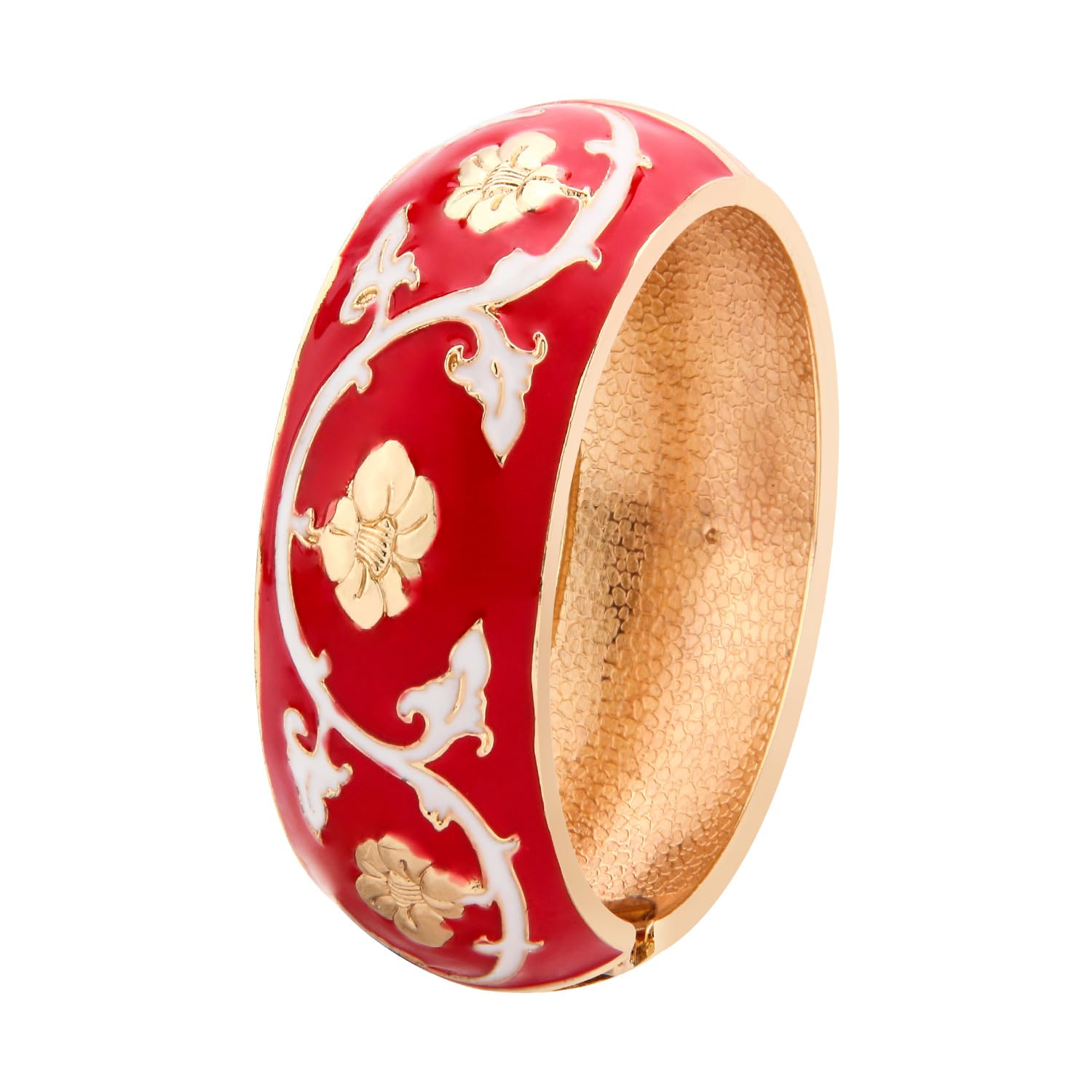 UJOY Enamel Wide Bangle with Gold Trim for Women, Handmade Enamel Wide Bracelet for Lady, Cuff Jewellery keepsake Red Rhinestone Bracelet, Red Jewellery for Women, Ladies Costume Jewellery Bangles