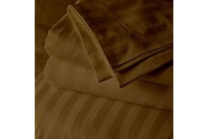 RECCI 1Pcs Flat Sheet Alsakan King (132 x 120) 800 Thread Count 100% Egyptian Cotton Luxury Quality Bedding Flat Sheet Taupe Stripe