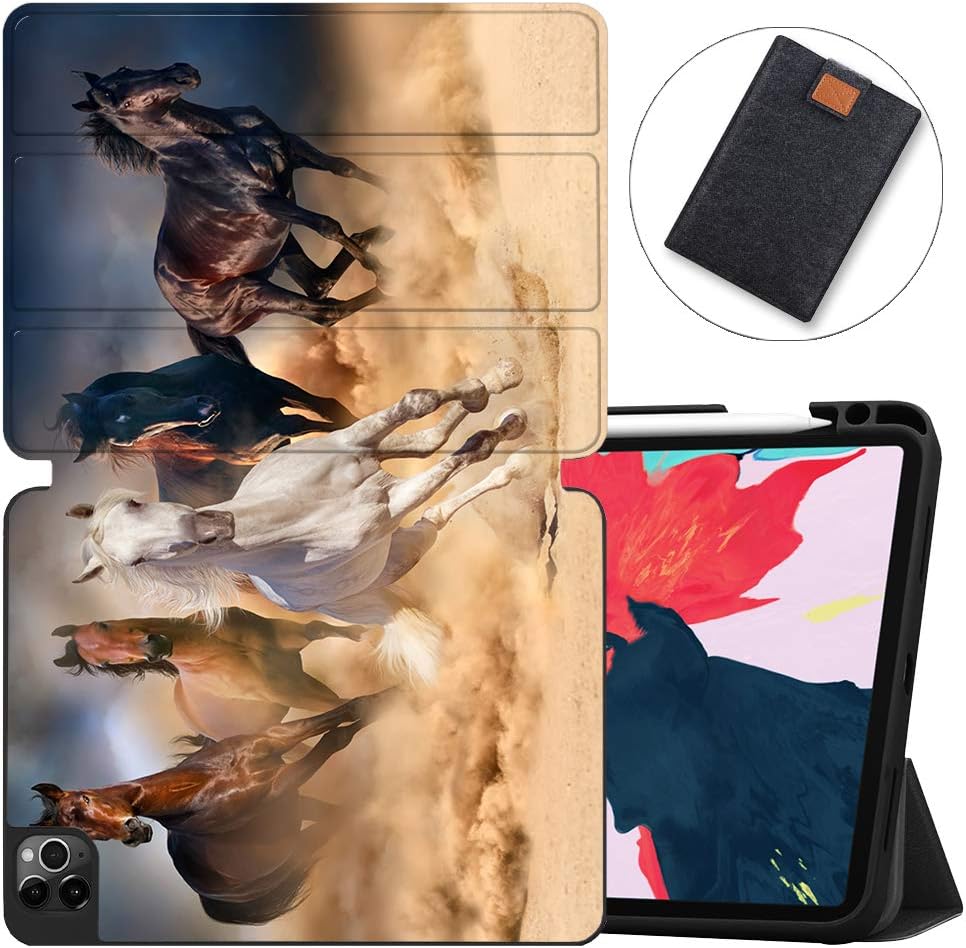 MAITTAO Case for New iPad Pro 11 inch 2nd Gen 2020 Release, Support Apple iPad Pencil Holder & Wireless Charging, Soft TPU Back Shell Stand Smart Cover with Auto Sleep/Wake, Akhal-Teke Horse 1