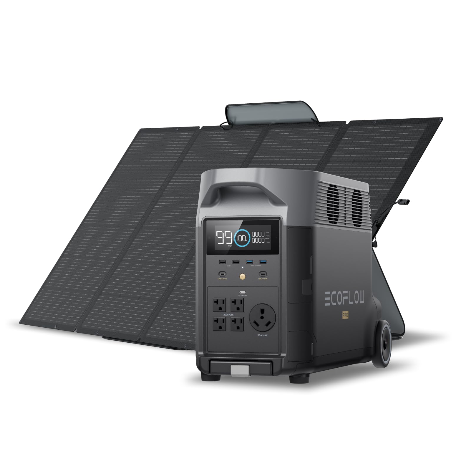 EF ECOFLOW Solar Generator 120V/3.6KWh DELTA Pro with 400W Portable Solar Panel, 23% High Efficiency, 5 AC Outlets, 3600W Portable Power Station for Home Backup Outdoors Camping RV Emergency Image
