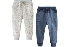 GLEAMING GRAIN Little Boys Jogger Pants Toddler Boys' Drawstring Elastic Waist Cotton Casual Sweatpants 1PC/ 2 PCS Set